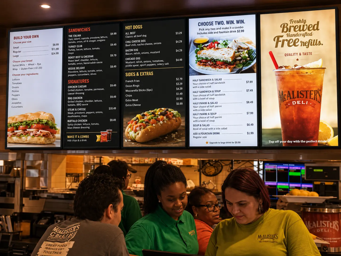LED snap-frame menu board lightboxes installed in a restaurant