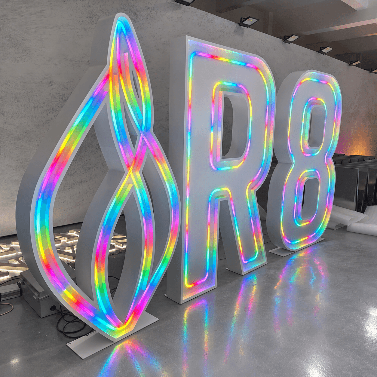 Fabrication detail of an RGB pixel-chasing LED marquee letter