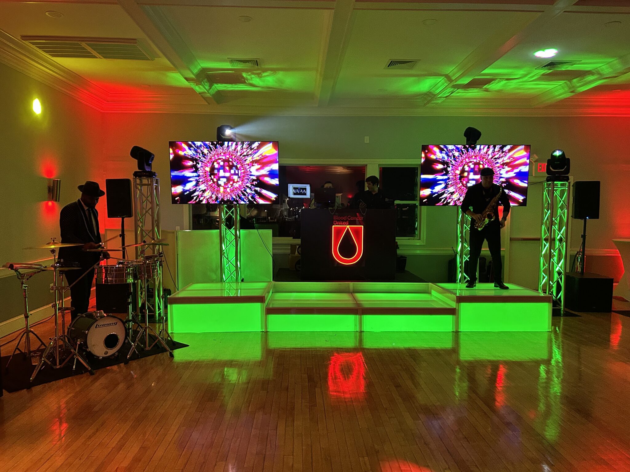 Blood Cancer United neon sign displayed at a New York charity event