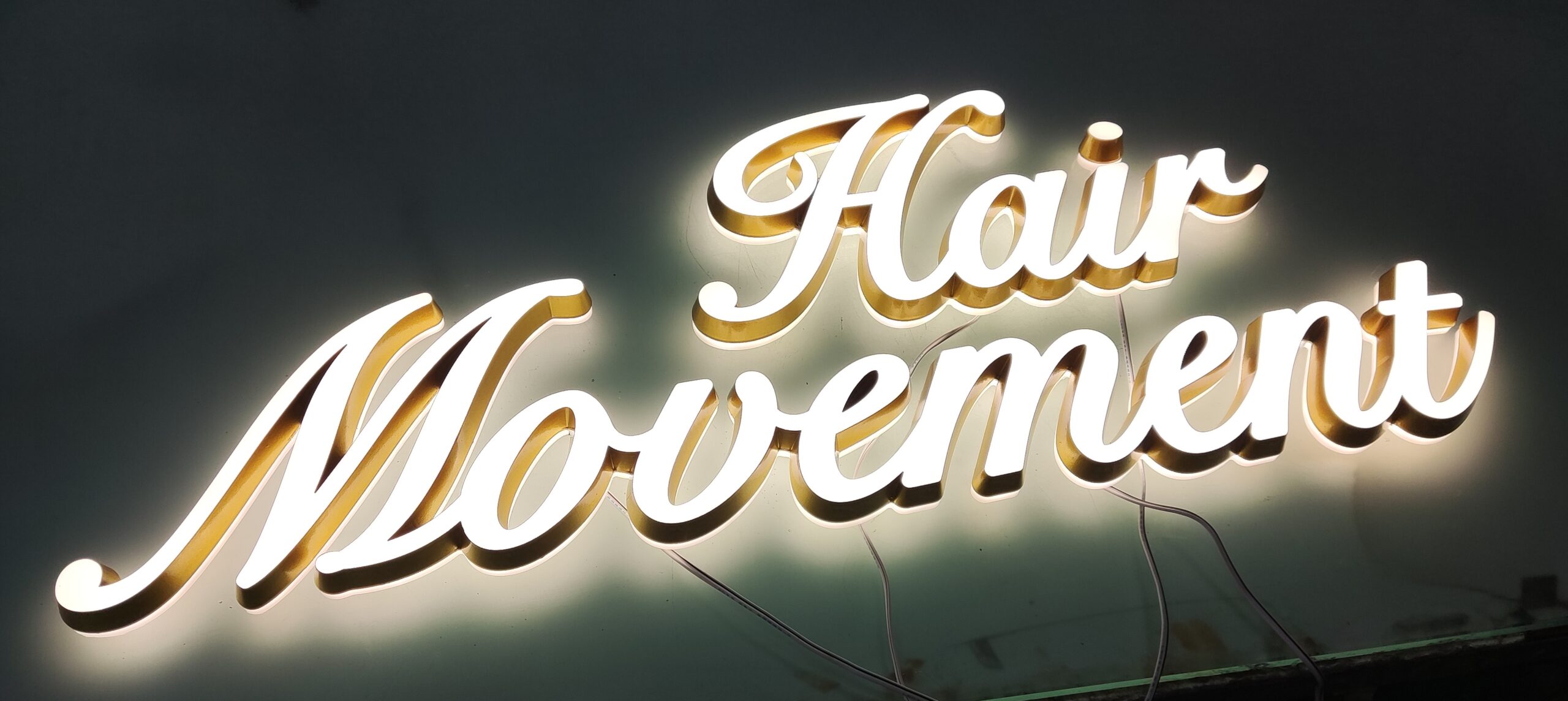Hair Movement milled acrylic LED letters